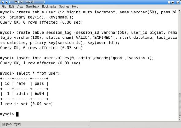 Creating the database tables for session management