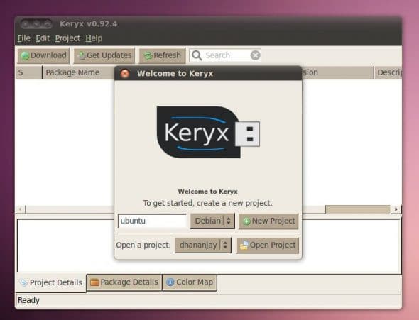 Keryx welcome screen