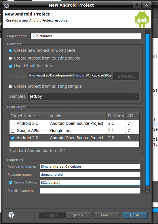 Creating a new Android project