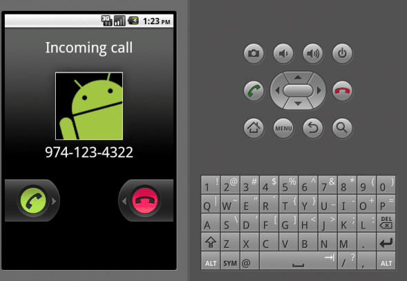 Emulator: simulated incoming call