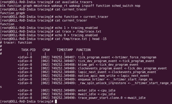 Sample trace output