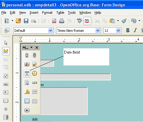 Draw date-field from toolbox to form