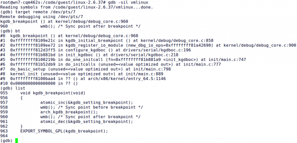 GDB connected to guest OS