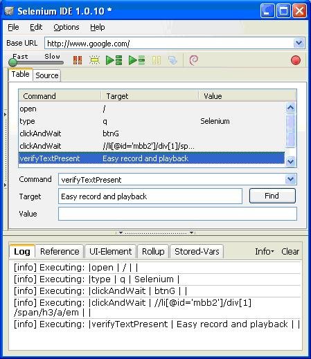 Table view after running tests