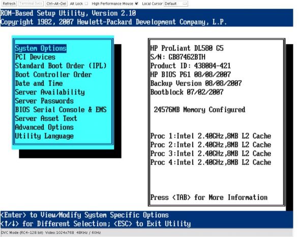 HP ROM-based Setup Utility (virtual screen)