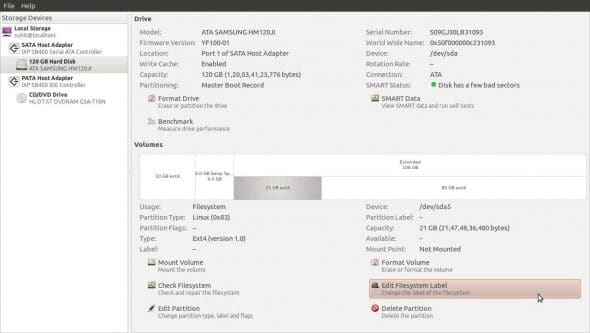 The Disk Utility window