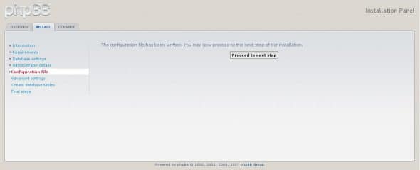 Confirmation of phpBB config file being successfully written