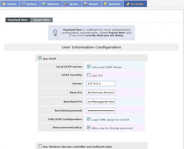 Fill in the LDAP server settings