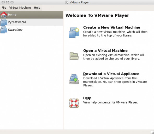 The VMware Player Inventory