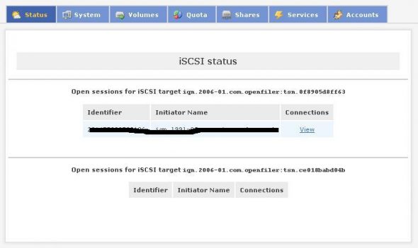 iSCSI status