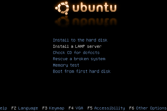 Ubuntu Server boot menu