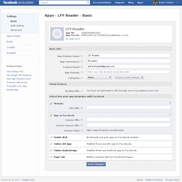 The basic settings page