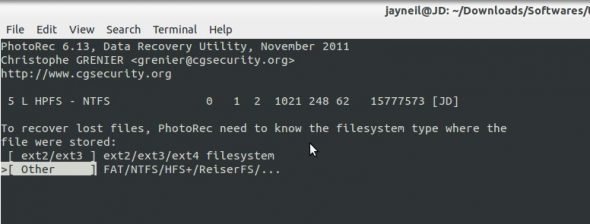 Filesystem type selection