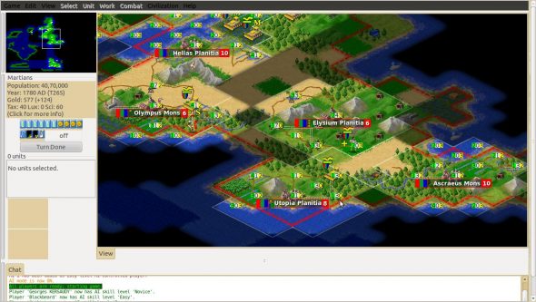 A screenshot of thhe Freeciv gameplay