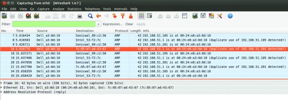 Screenshot3 Wireshark Capture on Attacker PC, ARP Packets