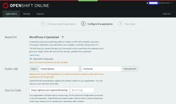 Figure 3: WordPress configuration on OpenShift-I