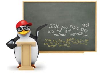 Tux teaching with black board