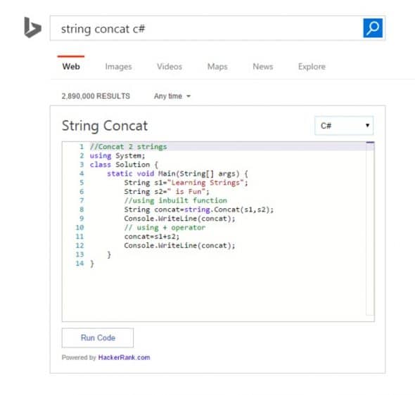 Bing live code editor
