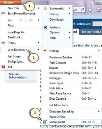 Figure 1: Selenium IDE launching menu