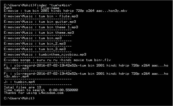 Figure 5 File searching using regular expressions