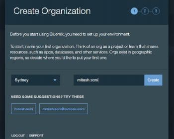 Figure 3 Creating an organisation in IBM Bluemix