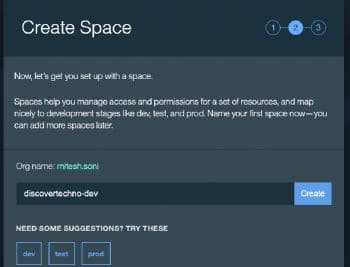 Figure 4 Setting up Space in IBM Bluemix