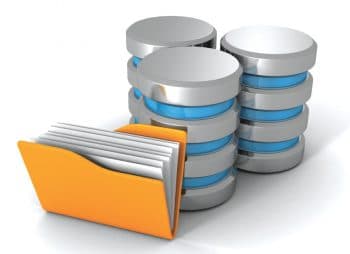 Computer Database With Yellow Office Document Folder. 3d Render Illustration