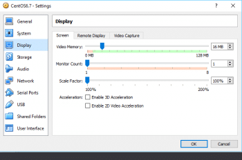 Figure 7 Virtual Box Display Settings