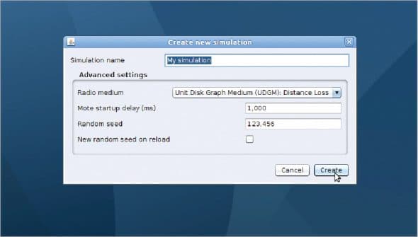 Set-up of basic simulation properties in Cooja