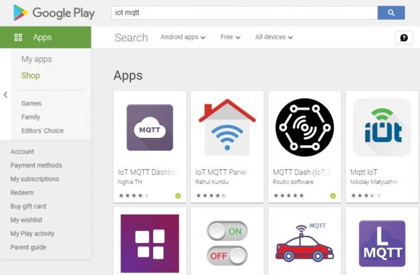 Figure 4 IoT MQTT apps on Google Play Store