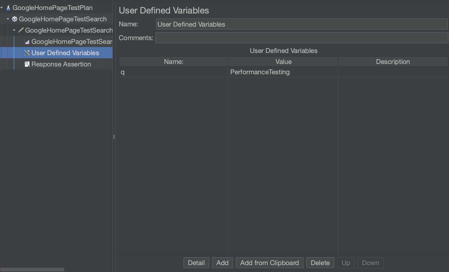 Figure 6: User defined variables page