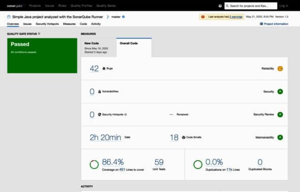 SonarQube project dashboard after analysis from Jenkins