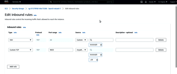 Create port 9033 in the security group