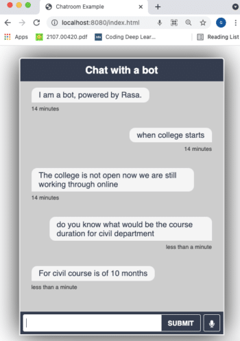 Scenario 2 — chat with bot, using entities