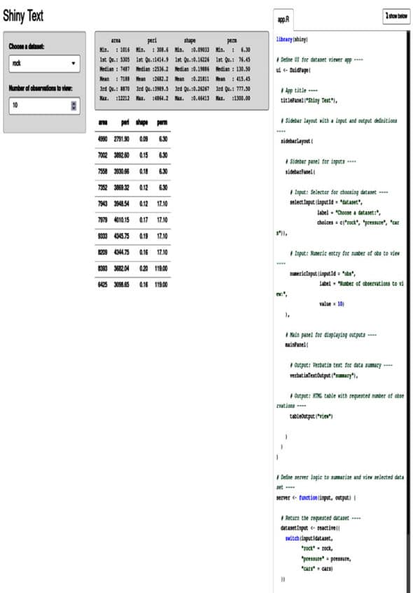 Web screenshot of the text app