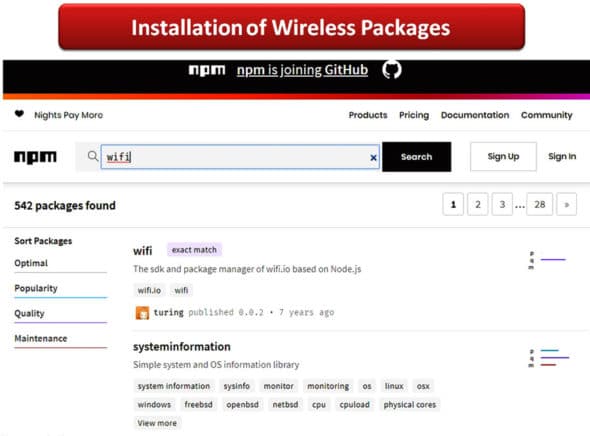 Searching a Wi-Fi package from the NPM repository