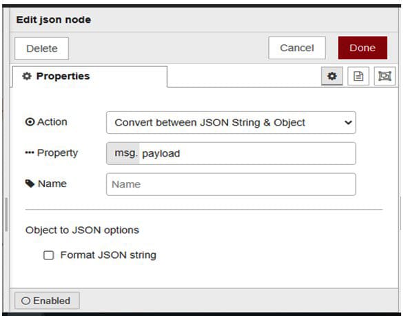 JSON node property configurations 