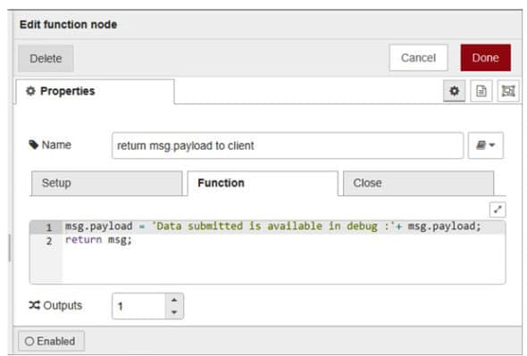 Function node property configurations