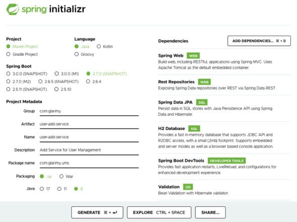  Spring Boot initialisation wizard