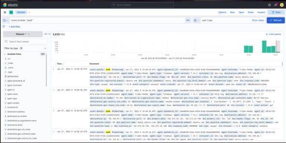 Filtered data by event.module query