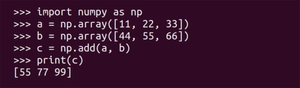 Python code to find the sum of two row vectors