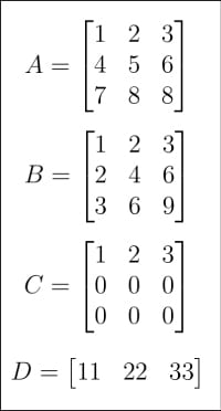 Matrices A, B, C and D