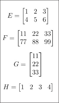 Matrices E, F, G and H