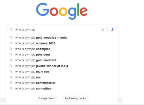 Prediction of the next sequence in Google Search