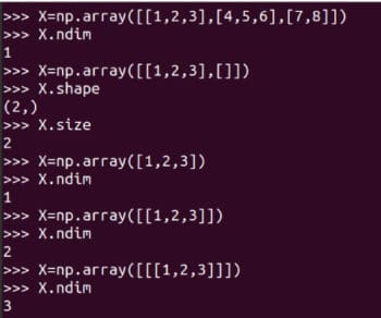 Size, dimension and shape of an array