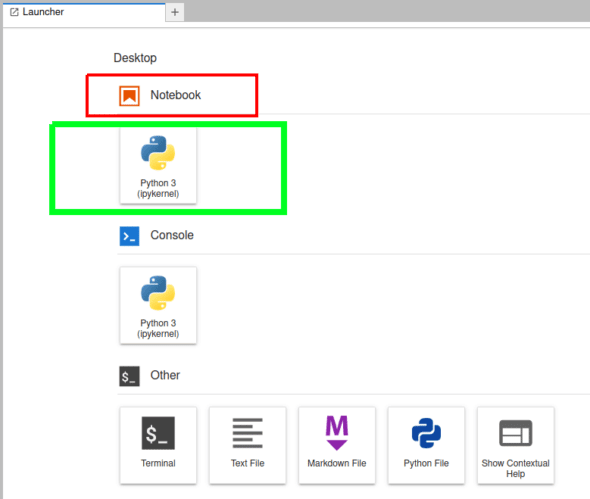 Figure 1: The launcher of the JupyterLab