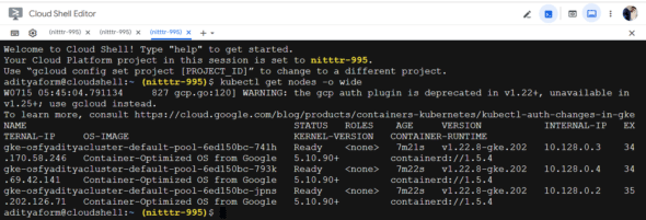 $ kubectl get nodes --output wide command output