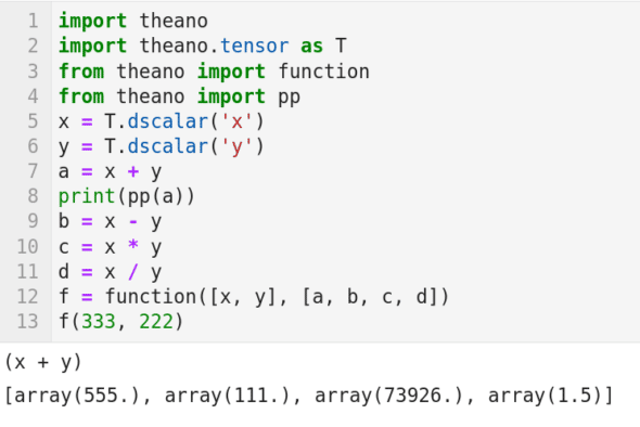 Figure 3: Our first code using Theano