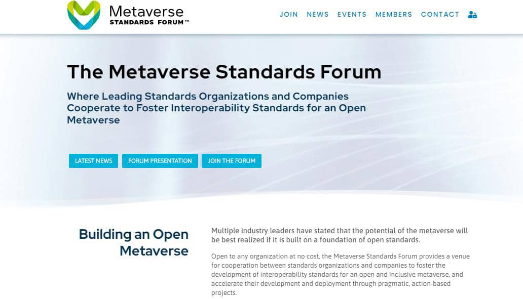 Figure 3: Home page of the Metaverse Standards Forum