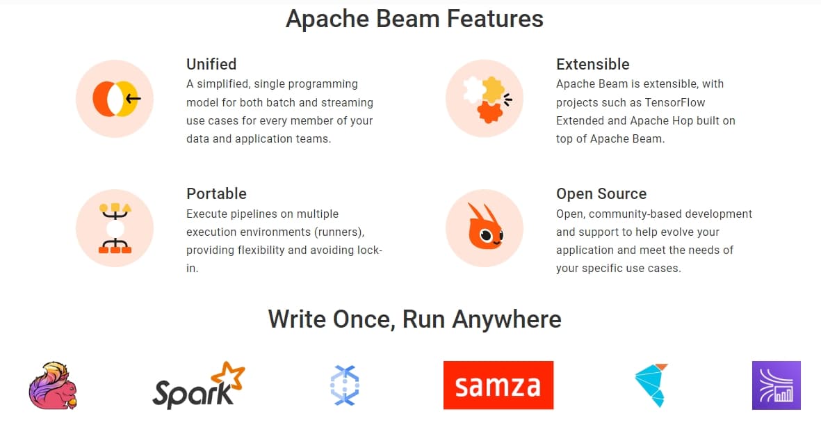 Figure 3: Key features and integration libraries with Apache Beam